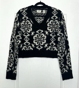 Maglione vintage Gap nordico misto lana mohair taglia M bianco e nero ritagliato - Foto 1 di 6