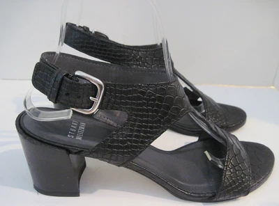 Stuart Weitzman Black Animal Print Leather Sling back T-Straps Sandals Size 8 M - Image 1 of 4