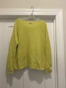 Acogedor suéter de algodón orgánico Eileen Fisher para mujer talla mediana tejido amarillo verde - Imagen 1 de 4