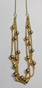 Collar multihilo con cuentas de oro amarillo blanco y rosa de 10k 5 gramos - Imagen 1 de 3