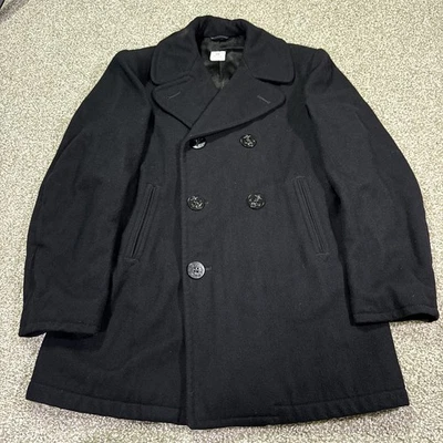 Abrigo de lana alistado vintage emitido por la Marina de los Estados Unidos chaquetón negro para hombre 40 R Foto 1 de 4