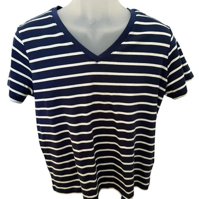 Lands' End Navy and White Striped Tee Women SP Small Petite - Image 1 of 4