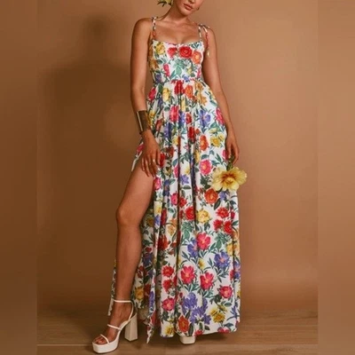 Nuevo Maxi Vestido Show Me Your Mumu Juliet Dije Peonía Blanco Tafetán Floral Talla M Foto 1 de 4