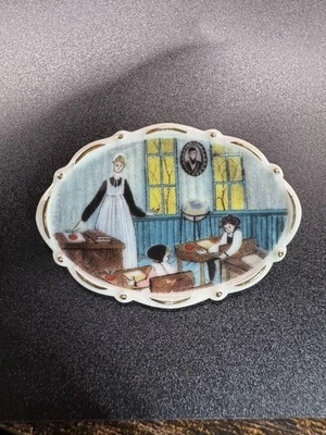 P. Buckley Moss Society “Today’s Lesson” Prairie Scene Porcelain Brooch Pin #231 - Image 1 of 4
