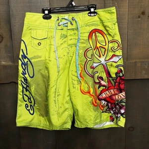 Ed Hardy Y2K Badehose Herren Gr. 32 Vintage "True Love" Lindgrün RAR - Bild 1 von 10