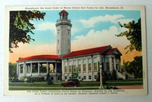 MOOSEHEART ILLINOIS POSTCARD CLOCK TOWER SCHOOL OLD CAR #118hy - Picture 1 of 2