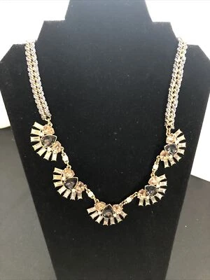 Collar llamativo brazado gris con diamantes de imitación/piedra facetada tono dorado y 20" Foto 1 de 2