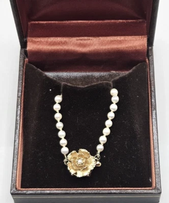 Antique Graduated Cultured Pearl Necklace w/ Gold Floral clasp - Image 1 of 4