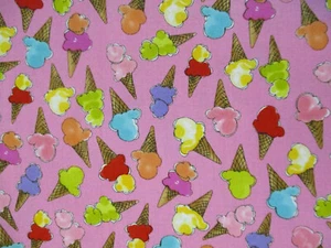 ICE CREAM CONES CONE PARTY FLAVORS PINK LORALIE COTTON FABRIC FQ - Picture 1 of 4