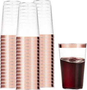 LATERN 50Pcs Rose Gold Rimmed Plastic Cups, 360ml Tumblers Reusable - Picture 1 of 8