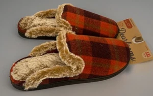 Dearfoams Women’s Sz 13-14 Red Plaid Slippers Faux Fur Lining Memory Foam NEW - Picture 1 of 11