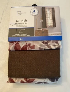 Mainstays 63x27.5” Window Curtain Rod Pocket Set Brown (4 Pc) DWR - Picture 1 of 5