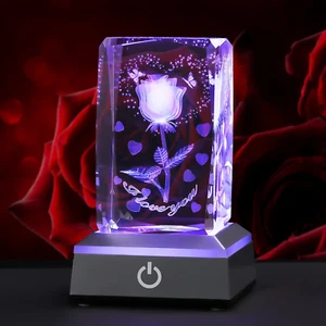3D Rose Crystal Valentines Day Gifts for Her, Birthday Anniversary Mothers Day T - Picture 1 of 6