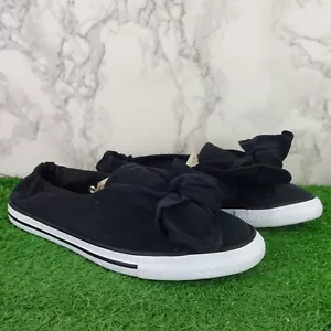 Converse Trainers Size 5 Black Womens Bow Knot Shoes Plimsoles Low Top Cute - Picture 1 of 9