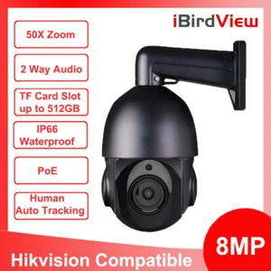 Hikvision Compatible 360° 4K 8MP PTZ IP Camera 50x Zoom CCTV Camera POE IR80m - Picture 1 of 14