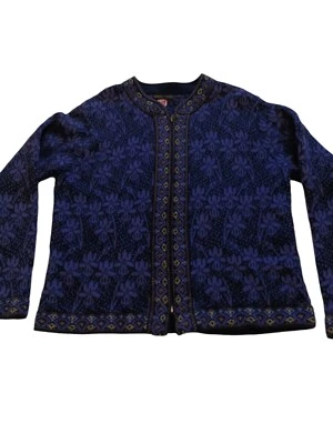 Cárdigan Suéter Grande Nomadic Traders L Púrpura Negro Cremallera Completa Cremallera Usado en Excelente Condición Foto 1 de 4