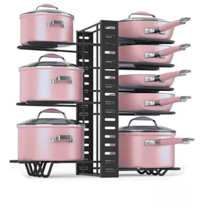 8 Tier Pots and Pans Organizer Rack Adjustable Pots Holder for Kitchen Cabinet - Picture 1 of 12