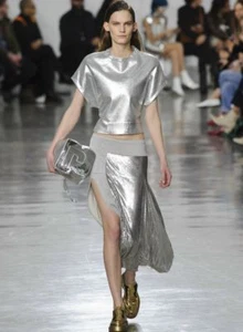 Falda PACO RABANNE malla plateada metal cota 36 4 - Imagen 1 de 4