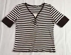 Croft & Barrow Shirt Women's Large Striped V Neck Casual Classiccore Brown Top - Picture 1 of 14