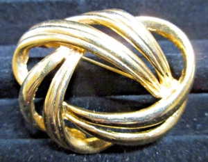 VINTAGE Landau Designer Gold Plated Ribbon Love Knot Swirl Brooch Pin - 1.75” - Picture 1 of 4