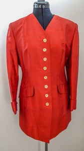 Ladies Vintage Red 100% Silk Precis Petite Military Jacket Size 12 - Picture 1 of 8