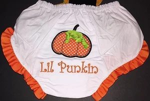 NEW Bloomer Diaper Cover "Lil Punkin" Polkadot Appliqué Bum 6 12 Pumpkin CUTE! - Picture 1 of 6