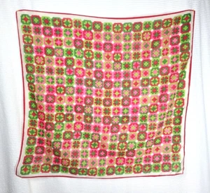 Vtg 70s Large Fuzzy Scarf 32" Square MCM Pinup Poly Wool Flower Op Art Red Print - Picture 1 of 9