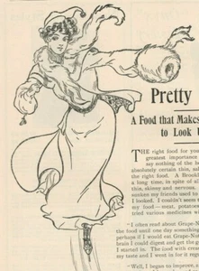 Grape Nuts Cereal 1905 Pretty Edwardian Woman Skating Vintage Print Ad - Picture 1 of 2
