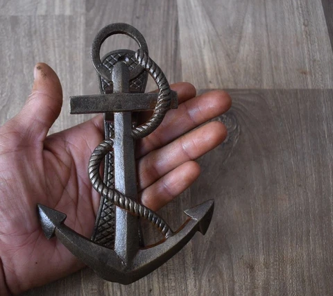 Vintage Victorian Cast iron ANCHER Door Knocker Pull Farm Decor Handle Cover