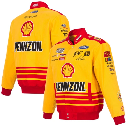 2023 Joey Logano Shell Pennzoil Full-Snap Twill  Jacket  Yellow JH Design Cover