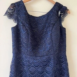 L'AMOUR S/Sleeve Satin Trim & Sequins Embellished Lace Dress Size 14AU - Picture 1 of 3