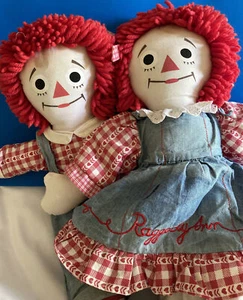 Vintage 1991 Applause Raggedy Ann Ragdoll Dolls Johnny Gruelle Denim hearts 17” - Picture 1 of 15