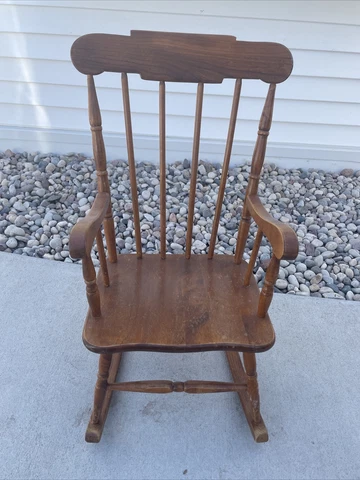 Vintage Child Rocking Chair Wood Antique 1950s or older 15.5x28 in great shape Cover