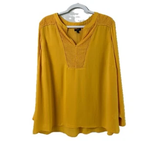 Talbots Blouse Womens Size 2X Yellow Gold Pullover Long Sleeve Embroidered - Picture 1 of 9