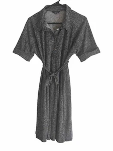 Lands End womens Black/White Print Polyester Snap Front Belted Dress XL /P 18 - Picture 1 of 10