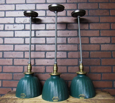 3- Antique Mercury Glass X-Ray Shade Pendant Lights Orig. Sockets 1912 Rewired Cover