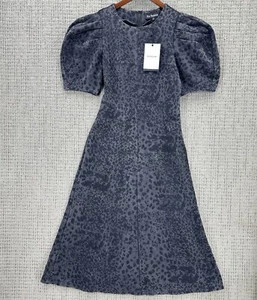 Abito midi En Season Harlow taglia S nero stampa animalier lavaggio acido denim nuovo con etichette - Foto 1 di 12