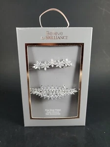 NWT Believe by Brilliance Fine Silver Plated CZ Hair Clips Barrettes Wedding - Picture 1 of 9