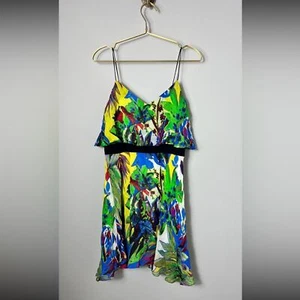 Nuevo con etiquetas Vestido sin mangas acampanado estampado tropical floral multicolor Milly seda, talla 4 - Imagen 1 de 16