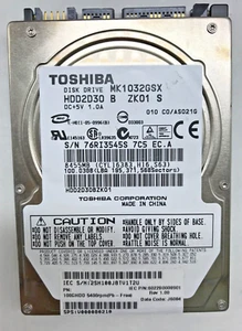 100 GB SATA NOTEBOOK FESTPLATTE TOSHIBA MK1032GSX 5400RPM HDD  2,5'' ZOLL#NFP691 - Bild 1 von 2