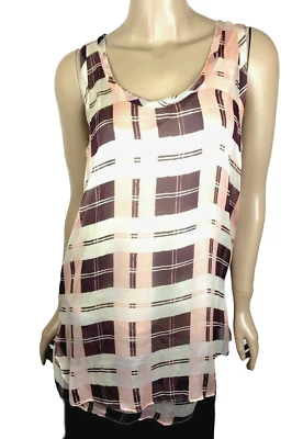 Malene Birger Size 4 Top Blouse Pink Brown Sleeveless Sheer Silk over Camisole - Image 1 of 4