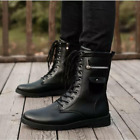 Casual Men's Punk Military Boots Combat Knight High Lace up Mid Calf Boots Shoes