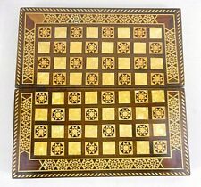 Vintage Inlaid Marquetry Backgammon Chess Board Box Mother of Pearl w/Pieces 