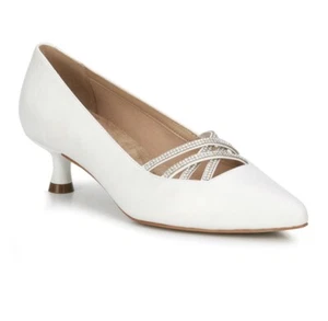 Walking Cradles Womens White & Crystal Rhinestone Bonnie Leather Pump Shoes 7 M - Picture 1 of 3