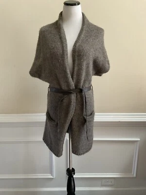 Cárdigan Hoss Intropia Marrón Taupe Cinturón Abierto Manga Corta Línea Larga Talla S Foto 1 de 4