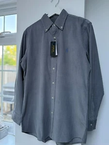 Polo Ralph Lauren Cord Shirt Grey Button Down Custom Fit Size XL - Picture 1 of 15