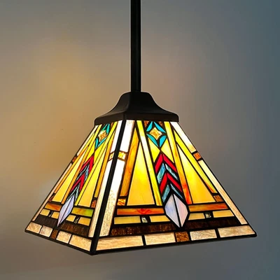 Tiffany Lamp Stained Glass Pendant Lights 8 Inches Wide Antique Firecracker Miss - Image 1 of 4