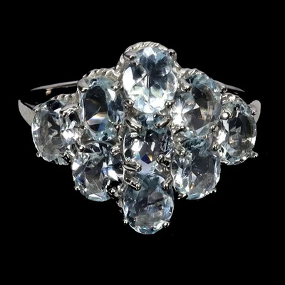 925 Sterling Silver Ring Oval Aquamarine 5x4mm Natural Gemstone Jewelry Size 7.5 - Image 1 of 4