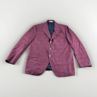 Мужской шерстяной блейзер Sartoria Rossi из шелковой льняной смеси 46R сделано в Италии красный синий клетчатый - Изображение 1 из 4