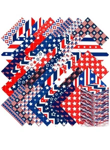 Ganeen 100 Pcs 10 x 10 Inch Patriotic Fabric Squares 4th of July Quilting Star - Picture 1 of 6